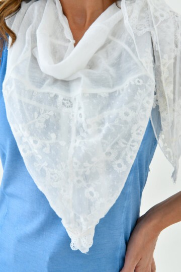 Kadın Dantel ve Örgü İşlemeli Yıkamalı Spor Şık Dokulu Boyunluk Şal
