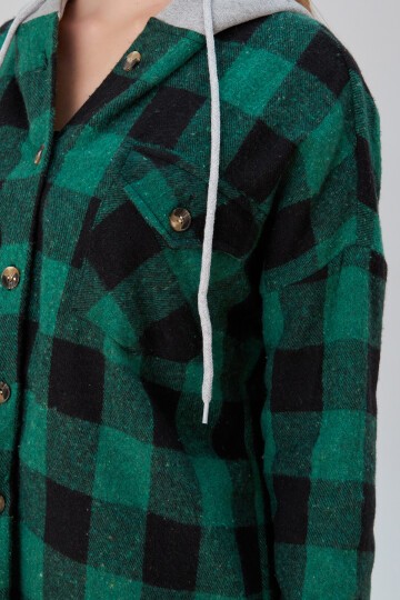 Kadın Desenli Renkli Oduncu Oversize Bol ve Geniş Kalıp Casual Çift Kapüşonlu Ceket Gömlek