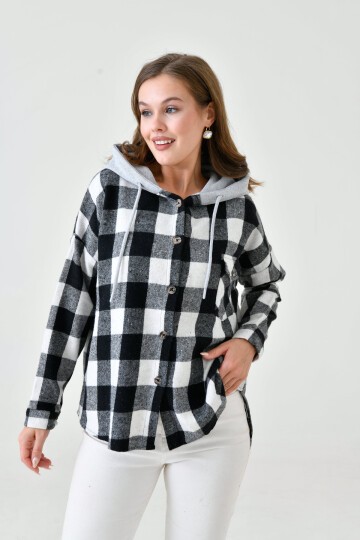 Kadın Desenli Renkli Oduncu Oversize Bol ve Geniş Kalıp Casual Çift Kapüşonlu Ceket Gömlek