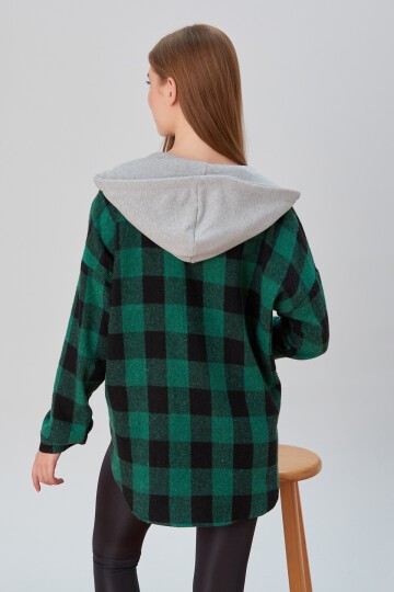 Kadın Desenli Renkli Oduncu Oversize Bol ve Geniş Kalıp Casual Çift Kapüşonlu Ceket Gömlek