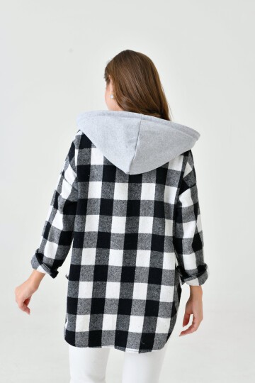 Kadın Desenli Renkli Oduncu Oversize Bol ve Geniş Kalıp Casual Çift Kapüşonlu Ceket Gömlek