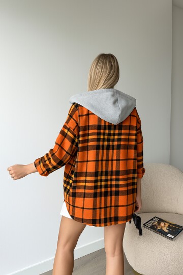 Kadın Desenli Renkli Oduncu Oversize Bol ve Geniş Kalıp Casual Çift Kapüşonlu Ceket Gömlek