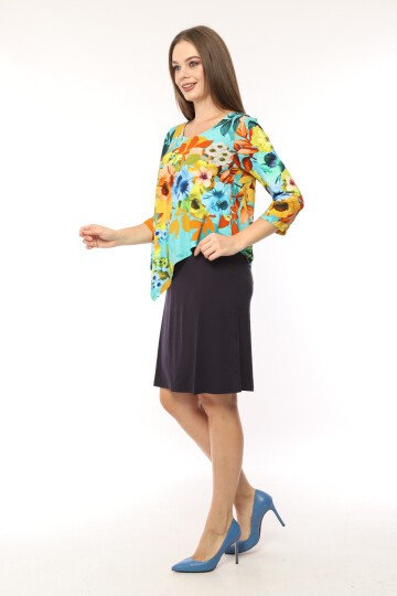 Kadın Desenli Şal Yaka Viskon Curve Büyük Beden Spor Şık Çiçekli Midi Boy Elbise