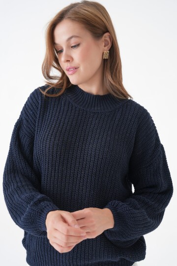 Kadın Dik Yaka Basic Uzun Kol Rahat Kalıp Büyük Beden Curve Uyumlu Spor Şık Kazak