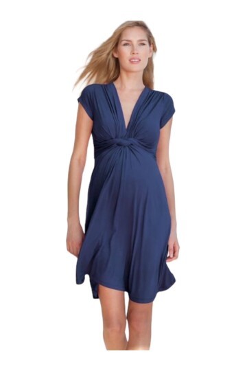 Kadın Göğüs Altında Düğüm Model Spor Şık Viskon Lacivert Hamile Elbisesi