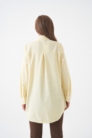 Kadın Gömlek Yaka Düğmeli Uzun Kol Tunik Boy Rahat Çizgili Curve Büyük Beden Tesettüre Uygun Gömlek