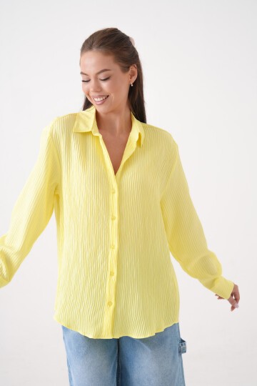 Kadın Gömlek Yaka Önü Düğmeli Düz Uzun Kol Rahat Kalıp Curve Büyük Bedeb Yazlık Gömlek