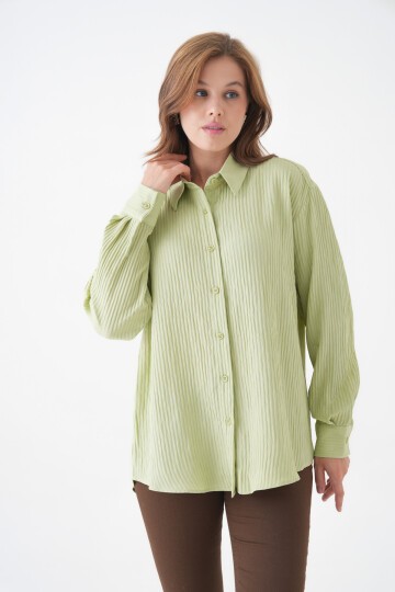 Kadın Gömlek Yaka Önü Düğmeli Düz Uzun Kol Rahat Kalıp Curve Büyük Bedeb Yazlık Gömlek