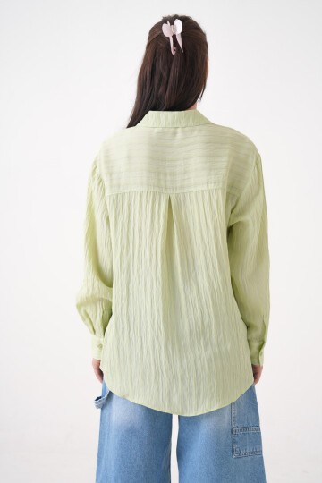 Kadın Gömlek Yaka Önü Düğmeli Düz Uzun Kol Rahat Kalıp Curve Büyük Bedeb Yazlık Gömlek