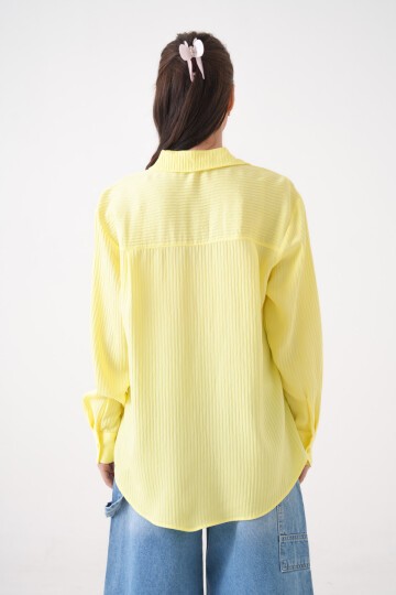 Kadın Gömlek Yaka Önü Düğmeli Düz Uzun Kol Rahat Kalıp Curve Büyük Bedeb Yazlık Gömlek