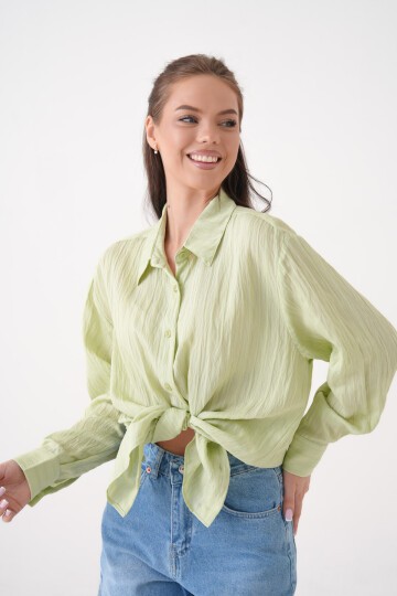 Kadın Gömlek Yaka Önü Düğmeli Düz Uzun Kol Rahat Kalıp Curve Büyük Bedeb Yazlık Gömlek