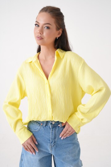 Kadın Gömlek Yaka Önü Düğmeli Düz Uzun Kol Rahat Kalıp Curve Büyük Bedeb Yazlık Gömlek