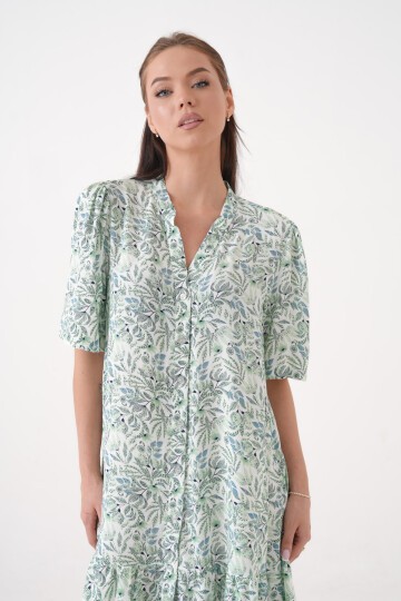 Kadın Hakim Yaka Yarım Kol Eteği Pileli Yazlık Önüi Düğmeli Gömlek Curve Elbise