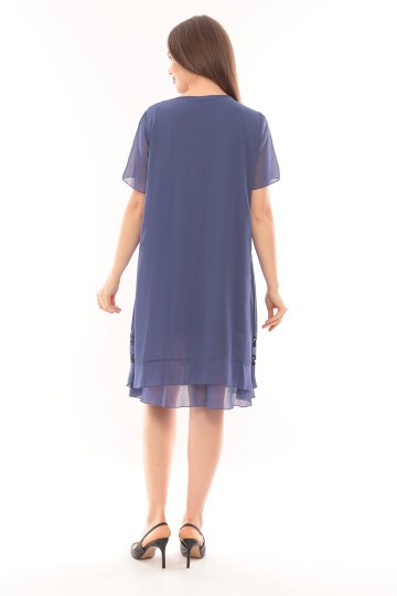 Kadın İthal Büyük Beden Püskül Zincir Detaylı Şifon Yarım Kol Astarlı Büyük Beden Elbise