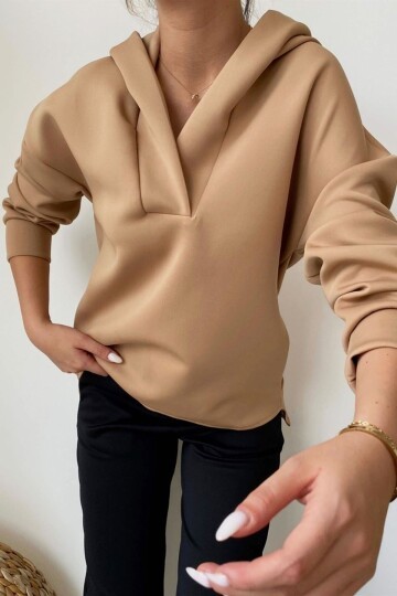 Kadın Kapüşonlu Scuba Oversize Spor Şık Tasarım Sweatshirt