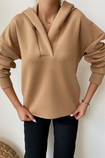 Kadın Kapüşonlu Scuba Oversize Spor Şık Tasarım Sweatshirt