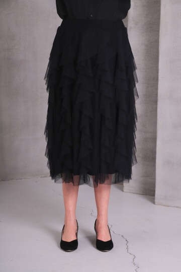 Kadın Katlı Tasarım Yüksek Bel Beli Lastikli Spor Şık Curve Büyük Beden Tül Etek