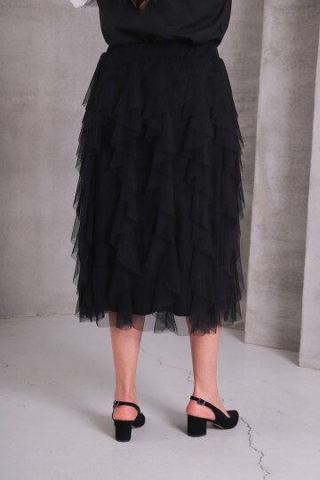 Kadın Katlı Tasarım Yüksek Bel Beli Lastikli Spor Şık Curve Büyük Beden Tül Etek