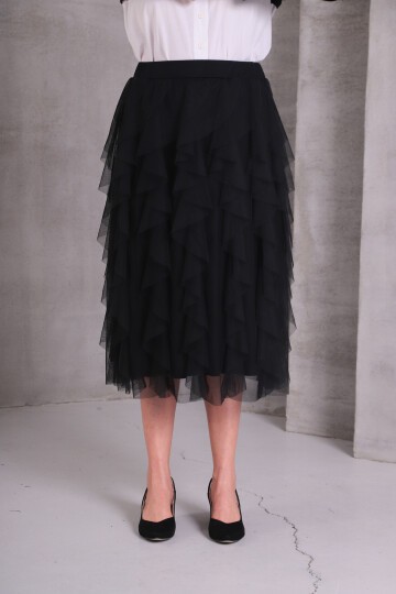 Kadın Katlı Tasarım Yüksek Bel Beli Lastikli Spor Şık Curve Büyük Beden Tül Etek