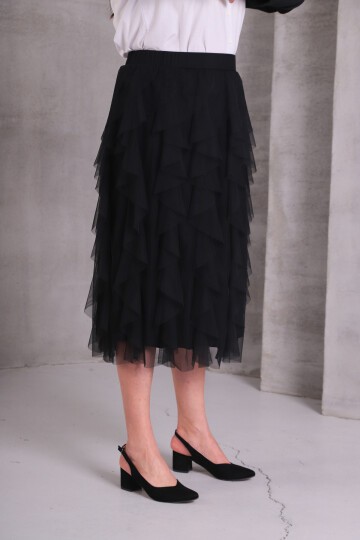 Kadın Katlı Tasarım Yüksek Bel Beli Lastikli Spor Şık Curve Büyük Beden Tül Etek