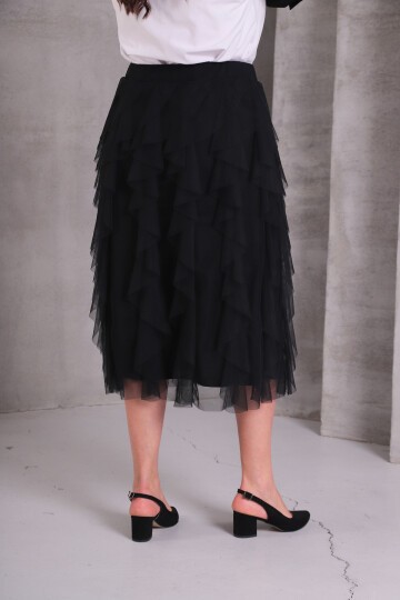 Kadın Katlı Tasarım Yüksek Bel Beli Lastikli Spor Şık Curve Büyük Beden Tül Etek