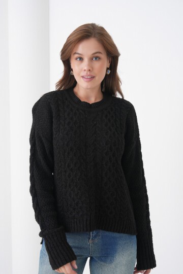 Kadın Kendinden Dokulu Uzun Kollu Bisiklet Yaka Spor Şık Kışlık Triko Kazak