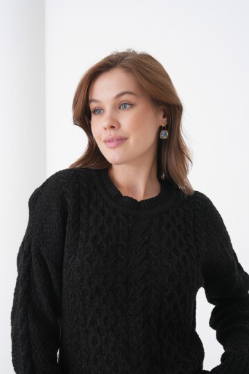 Kadın Kendinden Dokulu Uzun Kollu Bisiklet Yaka Spor Şık Kışlık Triko Kazak