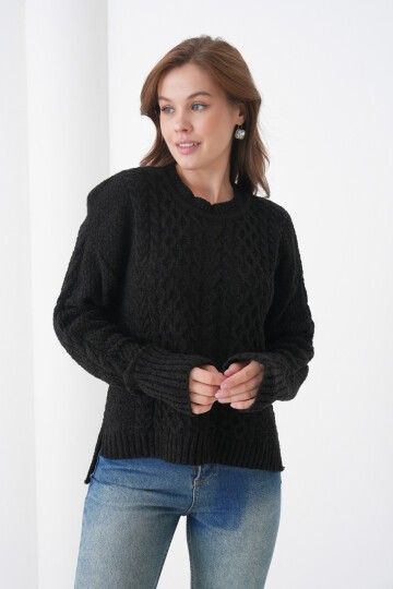 Kadın Kendinden Dokulu Uzun Kollu Bisiklet Yaka Spor Şık Kışlık Triko Kazak