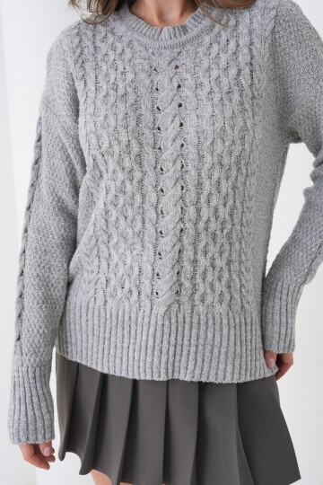 Kadın Kendinden Dokulu Uzun Kollu Bisiklet Yaka Spor Şık Kışlık Triko Kazak