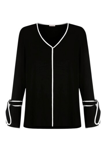 Kadın Kol Bağlamalı Beyaz Biyeli Spor Şık Curve Büyük Beden Viskon Tasarım Bluz