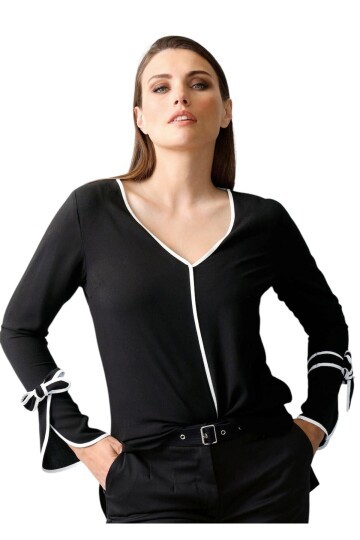 Kadın Kol Bağlamalı Beyaz Biyeli Spor Şık Curve Büyük Beden Viskon Tasarım Bluz