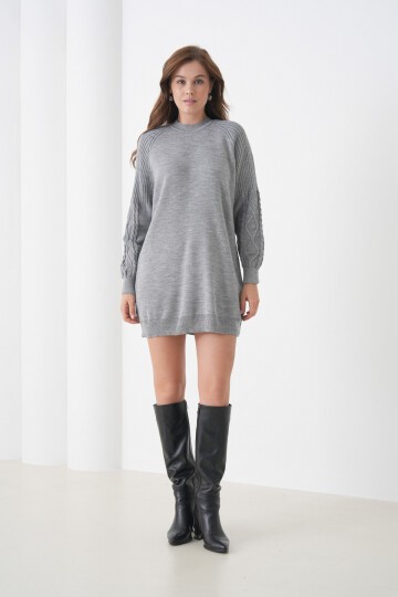 Kadın Kolları Uzun Kendinden Dokulu Bisiklet Yaka Tunik Boy Şık Kışlık Triko Kazak