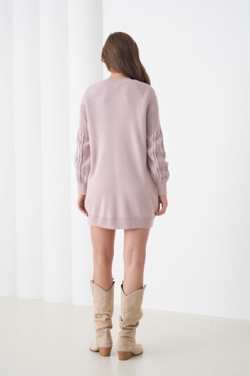 Kadın Kolları Uzun Kendinden Dokulu Bisiklet Yaka Tunik Boy Şık Kışlık Triko Kazak