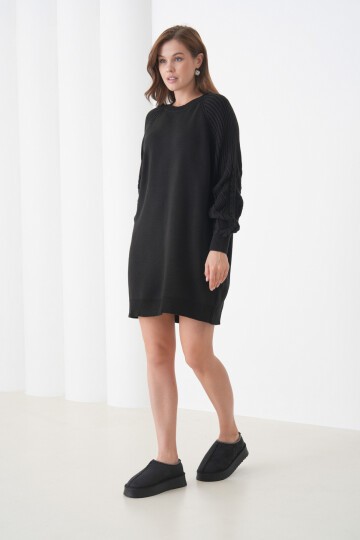 Kadın Kolları Uzun Kendinden Dokulu Bisiklet Yaka Tunik Boy Şık Kışlık Triko Kazak