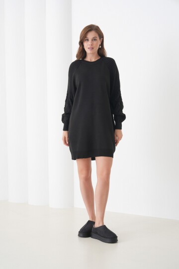 Kadın Kolları Uzun Kendinden Dokulu Bisiklet Yaka Tunik Boy Şık Kışlık Triko Kazak