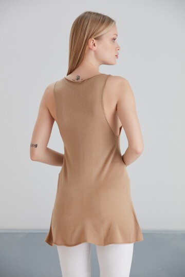 Kadın Kolsuz Simli Yazlık Spor Şık Curve Triko Bluz