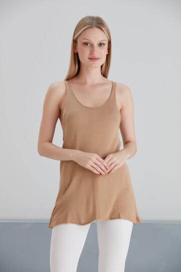 Kadın Kolsuz Simli Yazlık Spor Şık Curve Triko Bluz