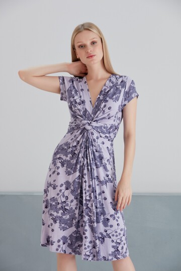 Kadın Önden Düğümlü Viskon Çiçekli Spor Şık Hamile Elbisesi