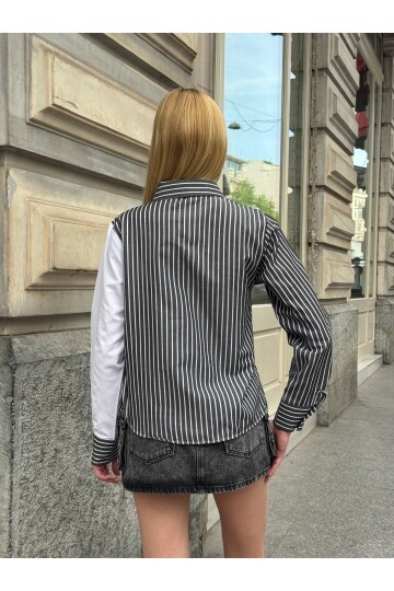 Kadın Özel Tasarım Yaka Kol Düğmeli Çizgili Garnili Bluz Boy Pamuk Curve Şık Gömlek