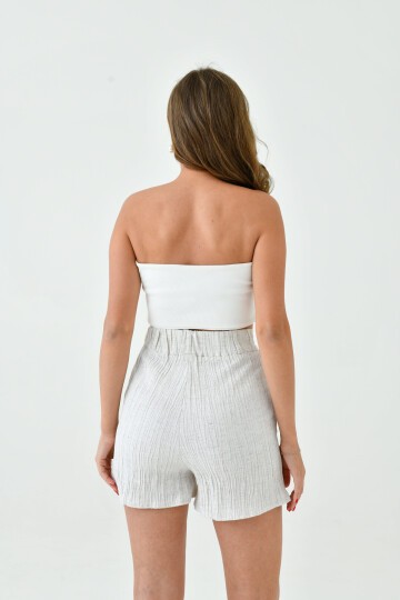 Kadın Pamuk Keten Çizgili ve Dokulu Baharlık Spor Şık Keten Şort