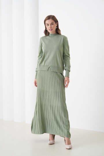 Kadın Pileli Etek Kazağı V Tasarım Tesettüre Uygun Örgü Triko Etek Kazak Takım