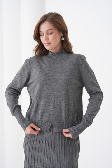 Kadın Pileli Etek Kazağı V Tasarım Tesettüre Uygun Örgü Triko Etek Kazak Takım