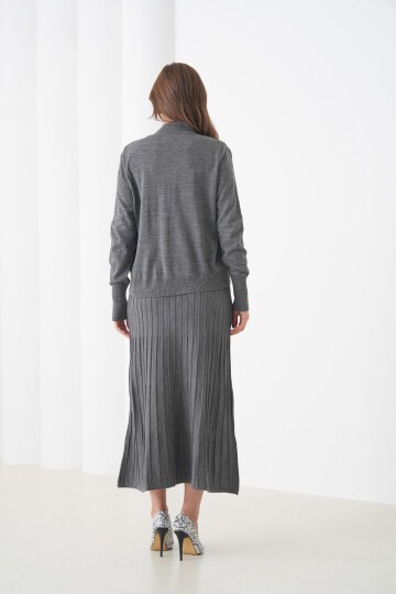 Kadın Pileli Etek Kazağı V Tasarım Tesettüre Uygun Örgü Triko Etek Kazak Takım