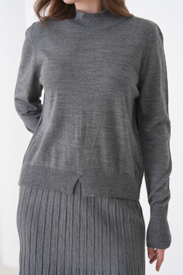 Kadın Pileli Etek Kazağı V Tasarım Tesettüre Uygun Örgü Triko Etek Kazak Takım