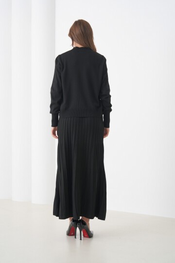 Kadın Pileli Etek Kazağı V Tasarım Tesettüre Uygun Örgü Triko Etek Kazak Takım