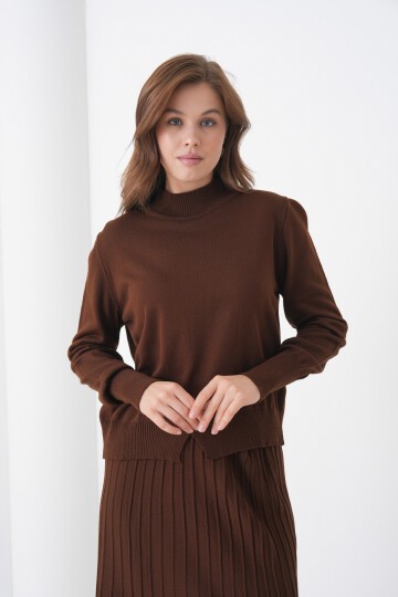 Kadın Pileli Etek Kazağı V Tasarım Tesettüre Uygun Örgü Triko Etek Kazak Takım