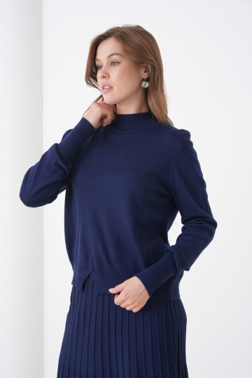 Kadın Pileli Etek Kazağı V Tasarım Tesettüre Uygun Örgü Triko Etek Kazak Takım