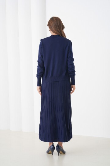 Kadın Pileli Etek Kazağı V Tasarım Tesettüre Uygun Örgü Triko Etek Kazak Takım