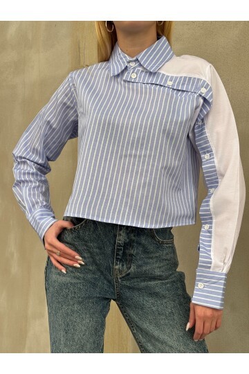 Kadın Tasarım Etek Üstü Crop Boy Pamuklu Şık Pamuklu Gömlek