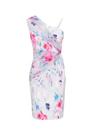 Kadın Tek Omuz Batık Desenli Asimetrik Kesim Tasarım Şık Gece Abiye Elbise